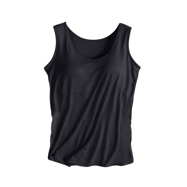 UPPADA Womens Modal Padded Built-In-Bra Tanks Tops Crew Neck Sleeveless Camisole with Wireless Bra Casual Slim-Fit Shirts Tee Plus Size Comfy Tops,Tank Tops for Women 2025 Black,L