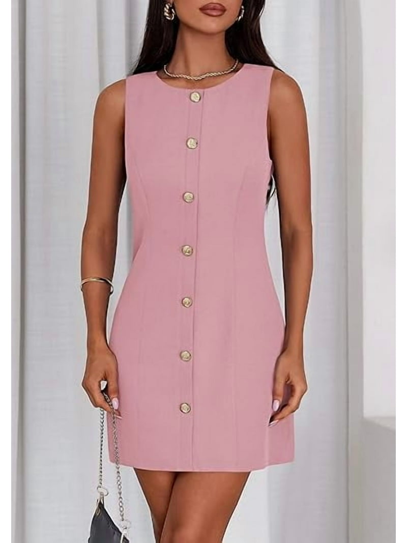 Prettygarden Work Dresses for Women Summer Business Short Dress Sleeveless Button Down Formal Elegant Office Outfits, Women's, Size: Medium, Pink Prettygarden Work Dresses for Women Summer Business Short Dress Sleeveless Button Down Formal Elegant Office Outfits, Women's, Size: Medium, Pink