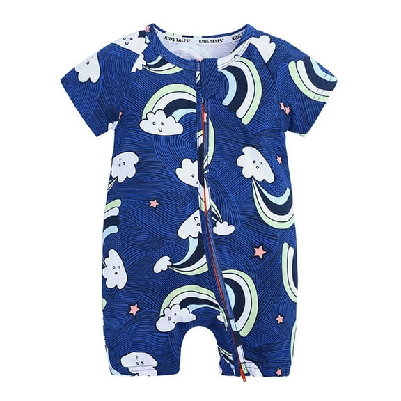 Edvintorg Summer Baby Clothes Unisex Cute Printed Short Sleeve Cotton Rompers Jumpsuit with Zipper Comfortable Breathable Clothes Newborn Onesies