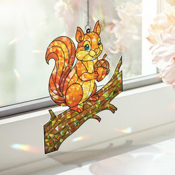 Lotusprinthandmade Cute Squirrel Custom Shape Broken Glass Hologram Ornament 3.5in, Cute Squirrel Decorative Ornament
