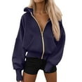 thumbnail image 2 of Basic Zip Up Hoodies for Women 2025 Fall Winter Full Zipper Baggy Hoodie with Pockets Hooded Sweatshirt Pullover Tops, 2 of 5
