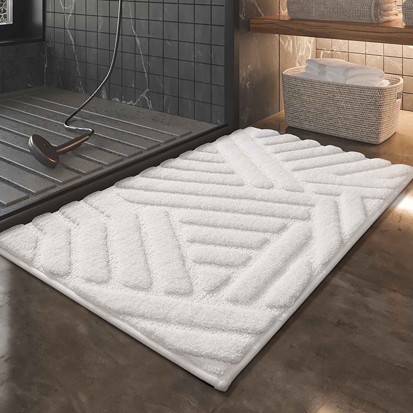 PureCasa Bathroom Polyester Water Absorbing Rugs, Non-Slip Bath Mat Entrance Floor Mat for Bathroom Kitchen Toilet, Modern Minimalist Home Decor Doormat, 20"x32", 1 Pack, White, Rectangle