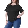 thumbnail image 4 of Agnes Orinda Women's Plus Size Textured Tops Rolled Short Sleeve Crew Neck T-Shirts Casual Basic Blouses 5X Black, 4 of 6
