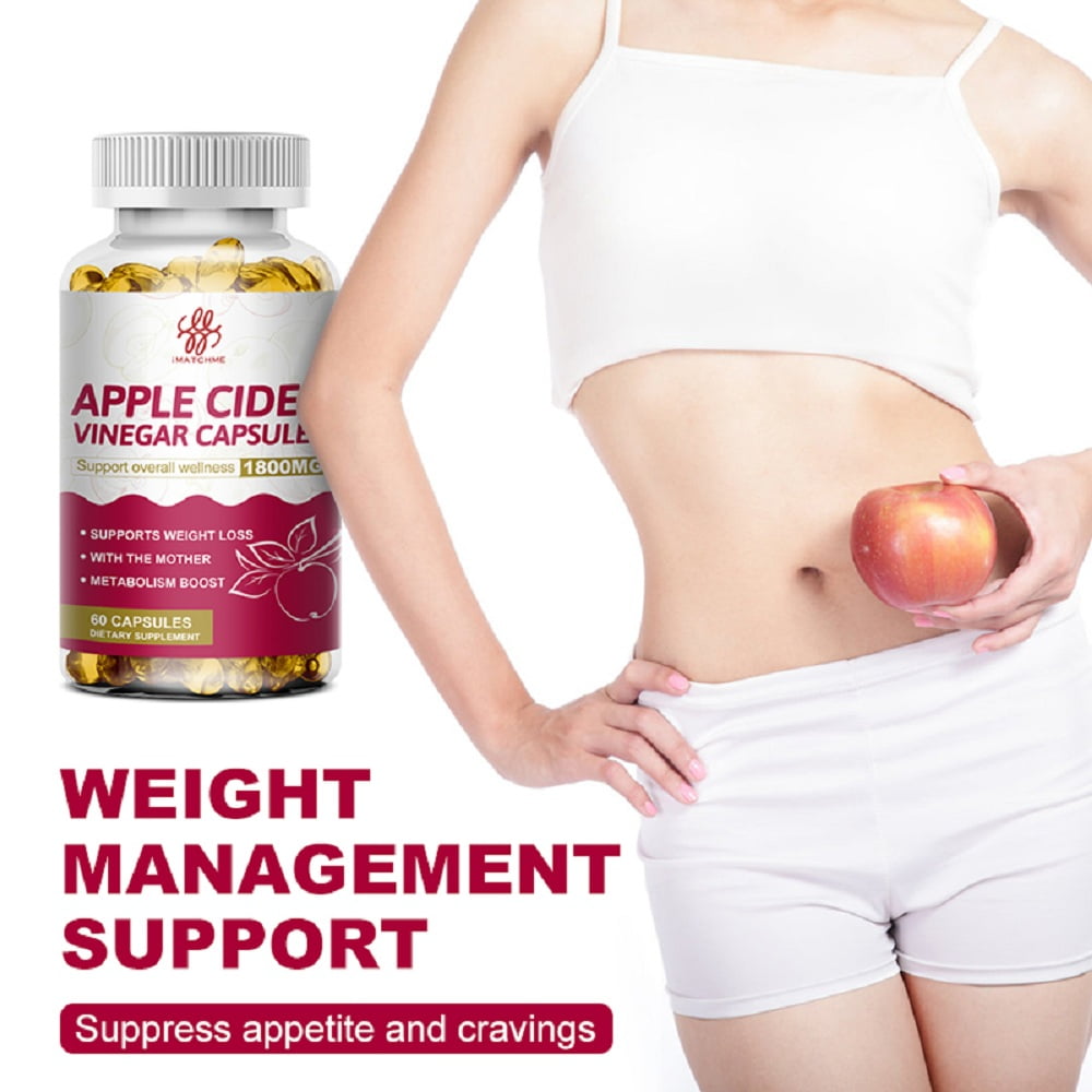 iMATCHME Apple Cider Vinegar Capsules, Natural Weight Loss, Fat Burner & Weight Loss Supplement for Women & Men, 1800 mg - 60 Vegan Diet Pills