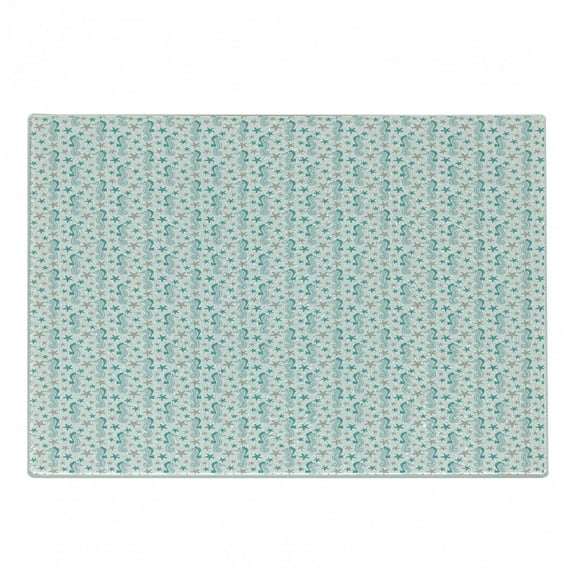 Nautical Cutting Board, Underwater Themed Pattern of Seahorses and Starfish, Decorative Tempered Glass Cutting and Serving Board, in 3 Sizes, by Ambesonne