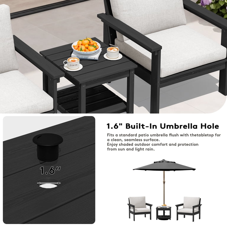 Serwall 3-Piece HDPE Patio Conversation Set, Black photo 4