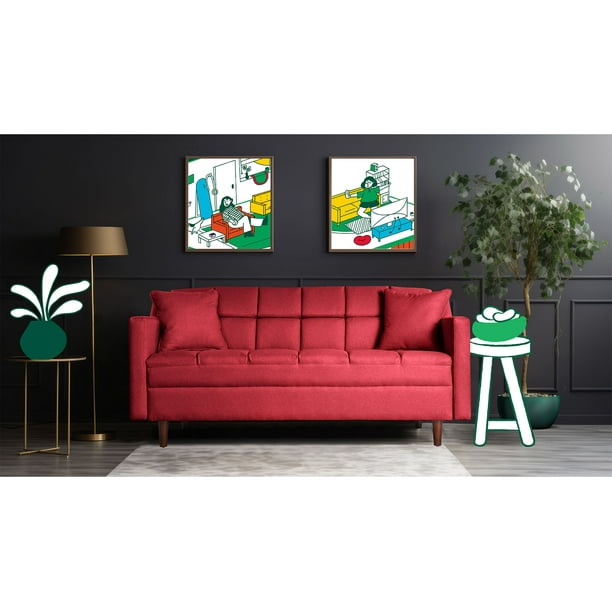 Sofá 3 Plazas Makora Lino Rojo Modelo Arami