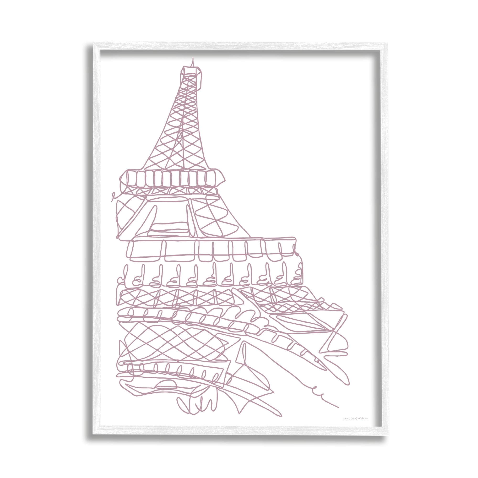 Stupell Industries Single Line Eiffel Tower Illustration Modern Minimal Architecture Graphic Art White Framed Art Print Wall Art, 24x30, by Kamdon Kreations