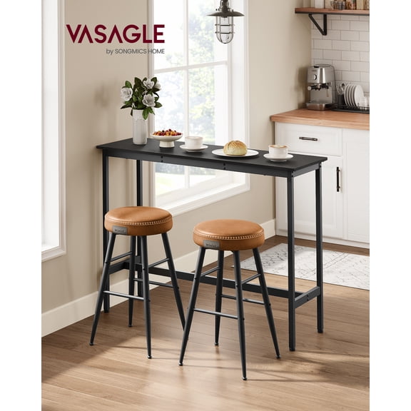 VASAGLE, Narrow Long Bar, Kitchen Dining, High Pub Table, Sturdy Metal Frame, Industrial Design, 15.7 x 47.2 x 35.4 Inches Ebony Black