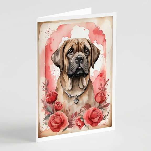 Mastiff Valentine Roses Greeting Cards Pack of 8 7 in x 5 in