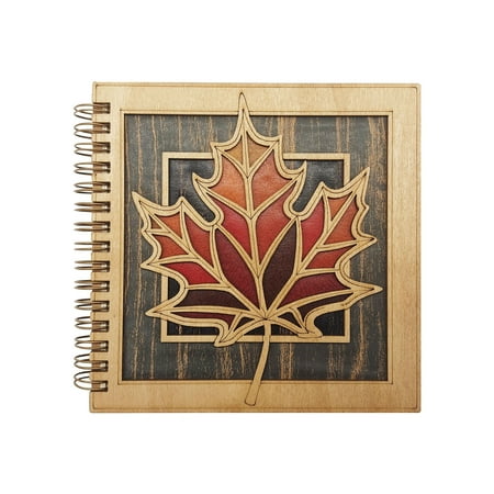 

Gzztg Notebook Wooden Creative Craft Gift Maple Leaf Decorative Office Supplies