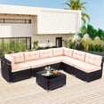 7Piece Outdoor Rattan Sofa Set, AllWeather Wicker with Cushions