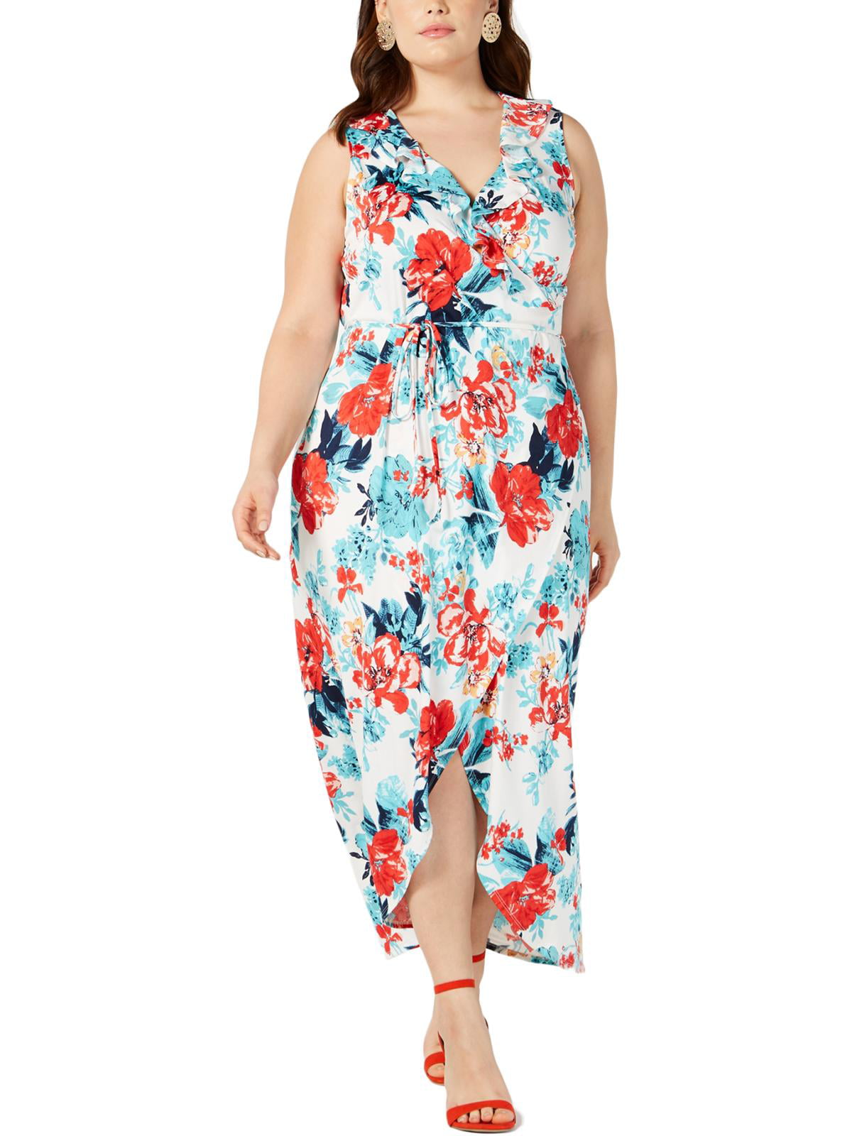 Love Squared Womens Plus Floral Ruffled Maxi Dress Ivory 2X - Walmart.com