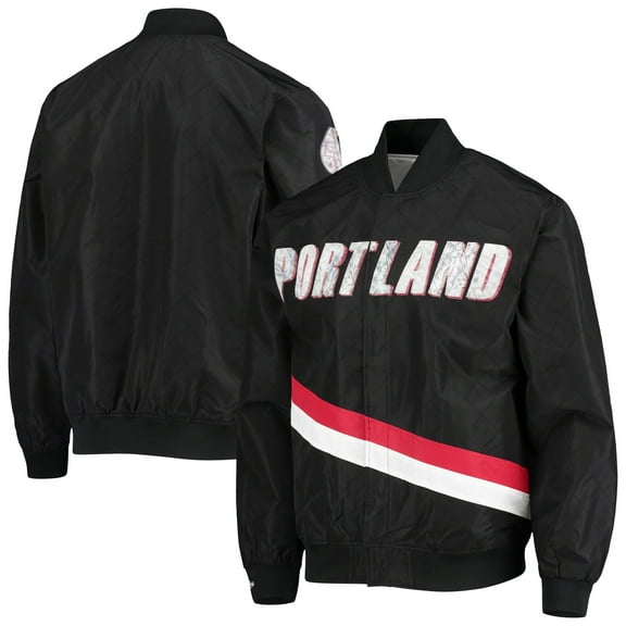 Men's Portland Trail Blazers Black Mitchell & Ness Hardwood Classics 75th Anniversary Authentic Warmup Full-Snap Jacket