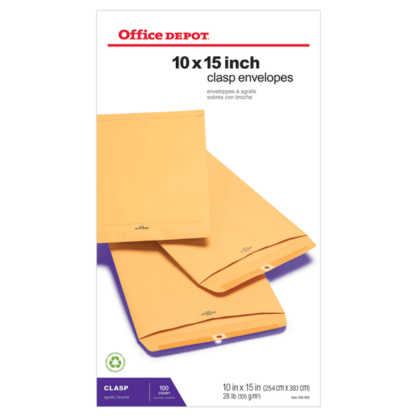 Office Depot® Brand Clasp Envelopes, 10" x 15", Brown, Box Of 100