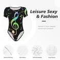 thumbnail image 4 of Balery Music Notes Body de cuello redondo de manga corta para mujer Tops de manga corta Tops básicos-Medium, 4 of 7