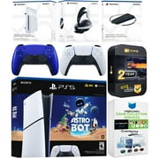 Sony PlayStation 5 Astro Bot Slim Digital Bundle with Disc Drive, Pulse Elite Headset, Extra Controller, Vertical Stand, MightySkins Game Collection Services and 2 Year Extended Warranty - Cobalt Blue