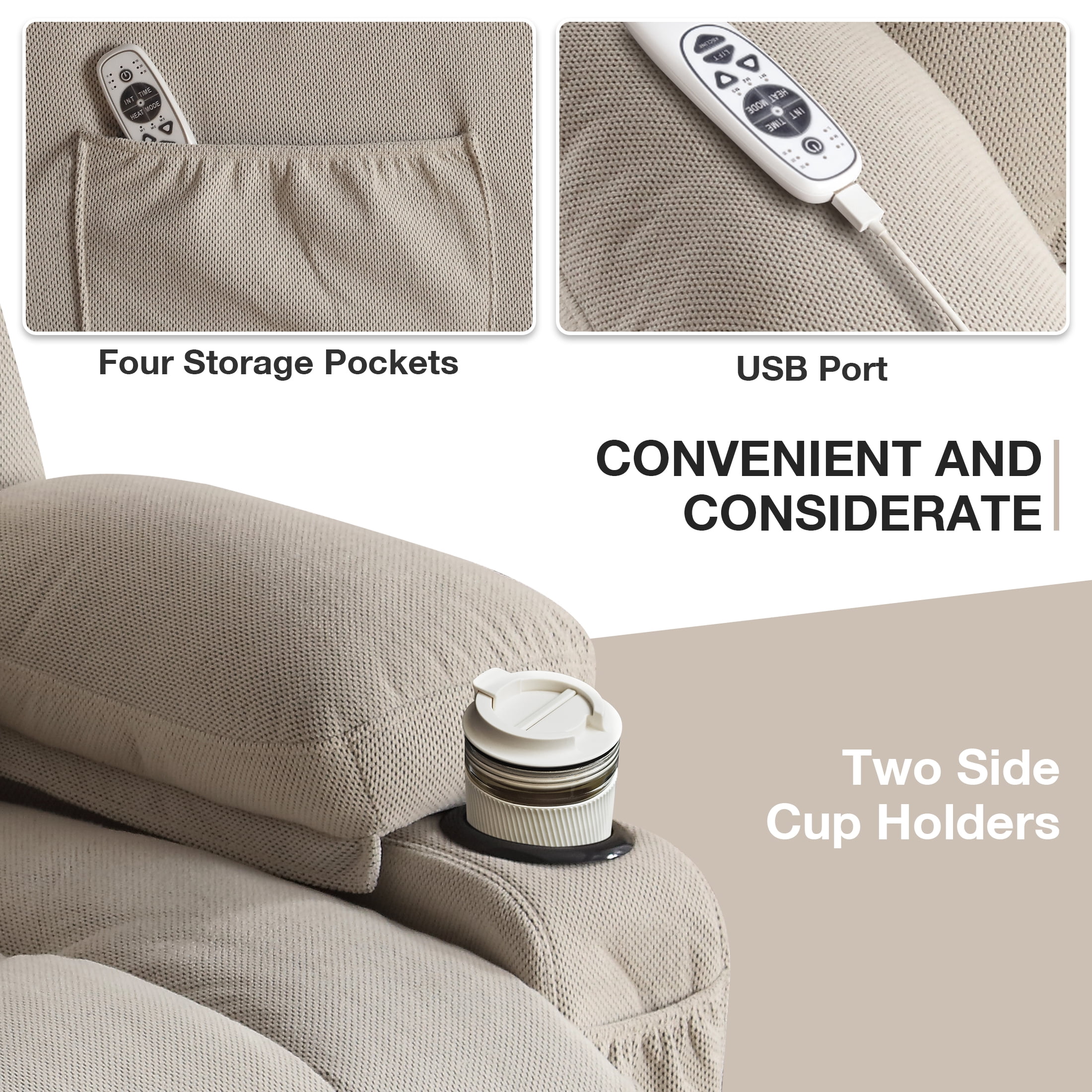 Power Lift Recliner for Elderly, Heavy Duty Electric Recliner Chair with Remote, Plush Fabric Reclining Sofa Chair, Beige