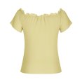 thumbnail image 5 of Diufon Tops for Women Summer Casual Solid Color Ruffle Tees off Shoulder Short Sleeve Blouses, 5 of 7