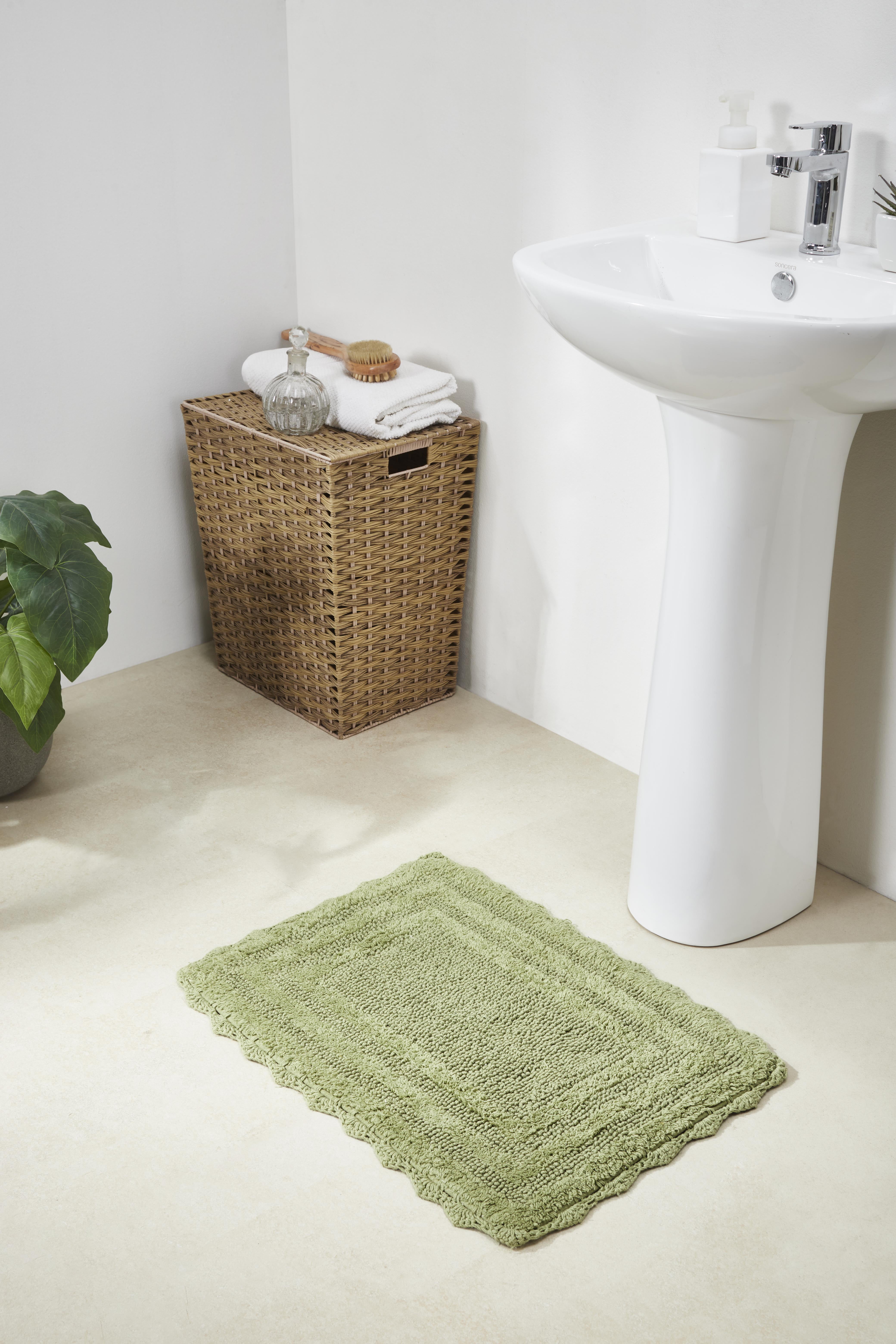 Better Trends 3 Piece Bathroom Rug Set 100% Cotton, Extra Soft Tufted Bath Mat, Water Absorbent & Reversible Mat, Sage Lilly Crochet Collection