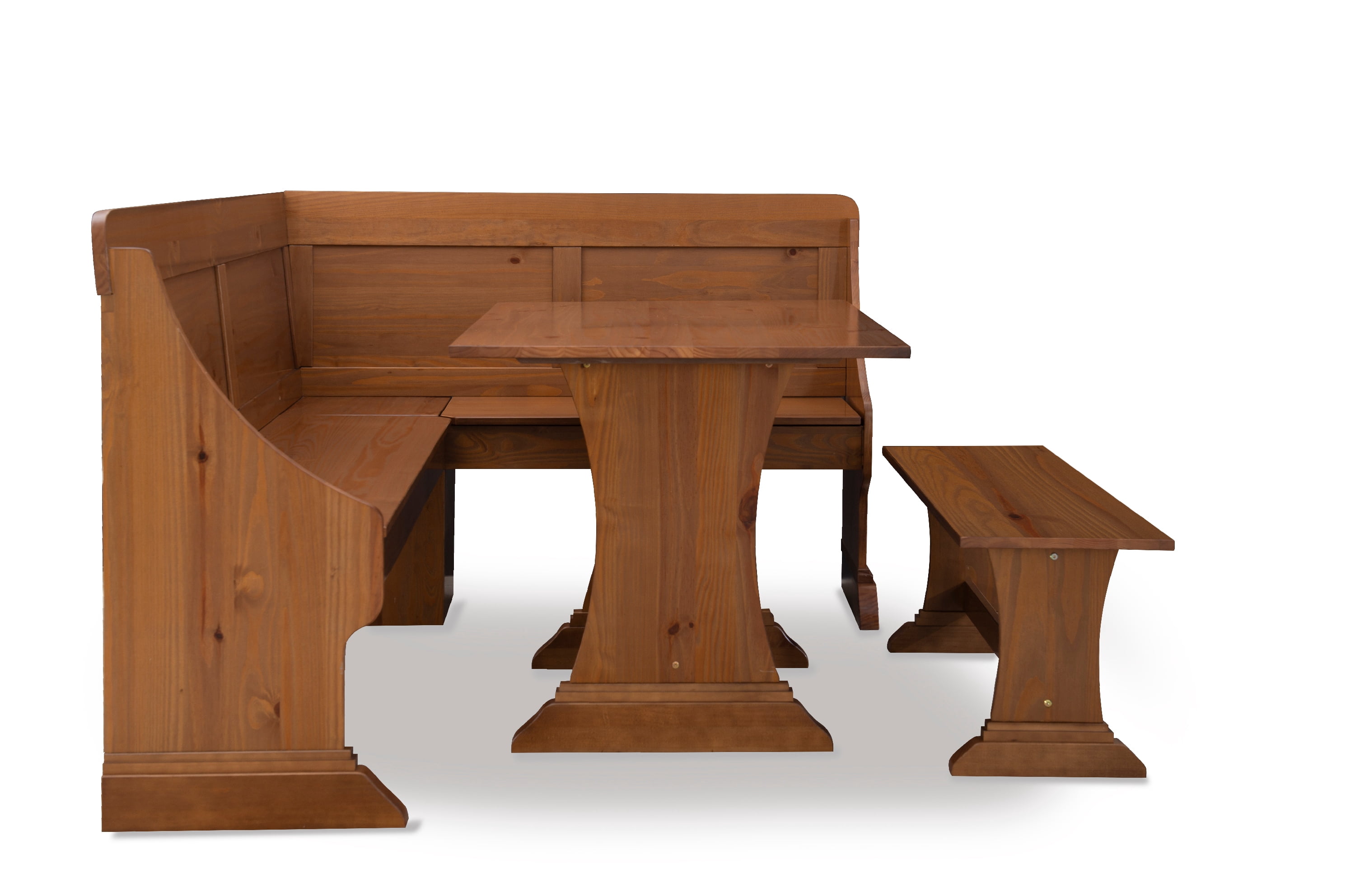 Linon Winsteria 3-Piece Farmhouse Indoor Corner Dining Nook Set with Storage, Natural Pine