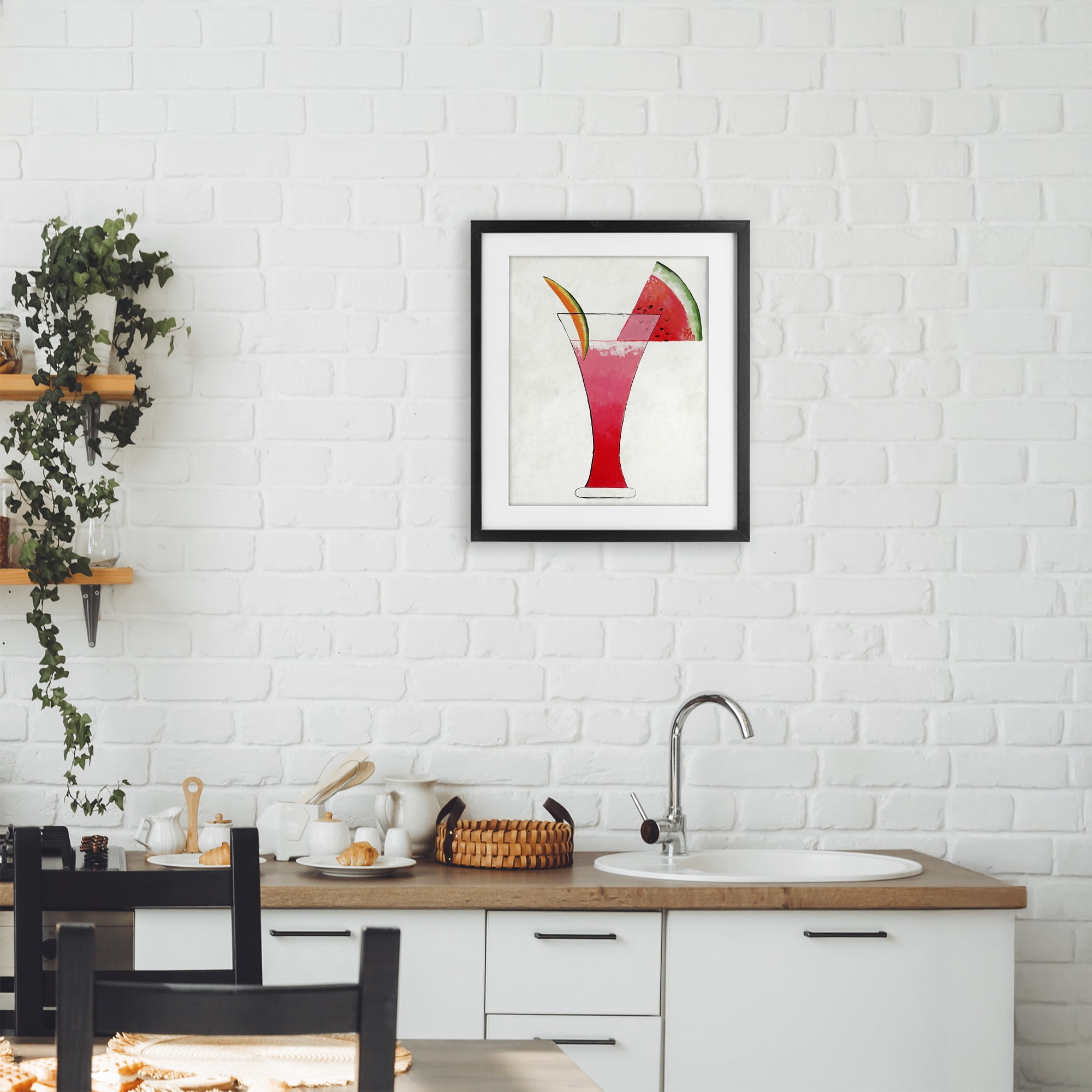 Stupell Industries Summer Cocktail Watermelon Slice Black Framed Print Under Glass, design by Lorenzo Collective