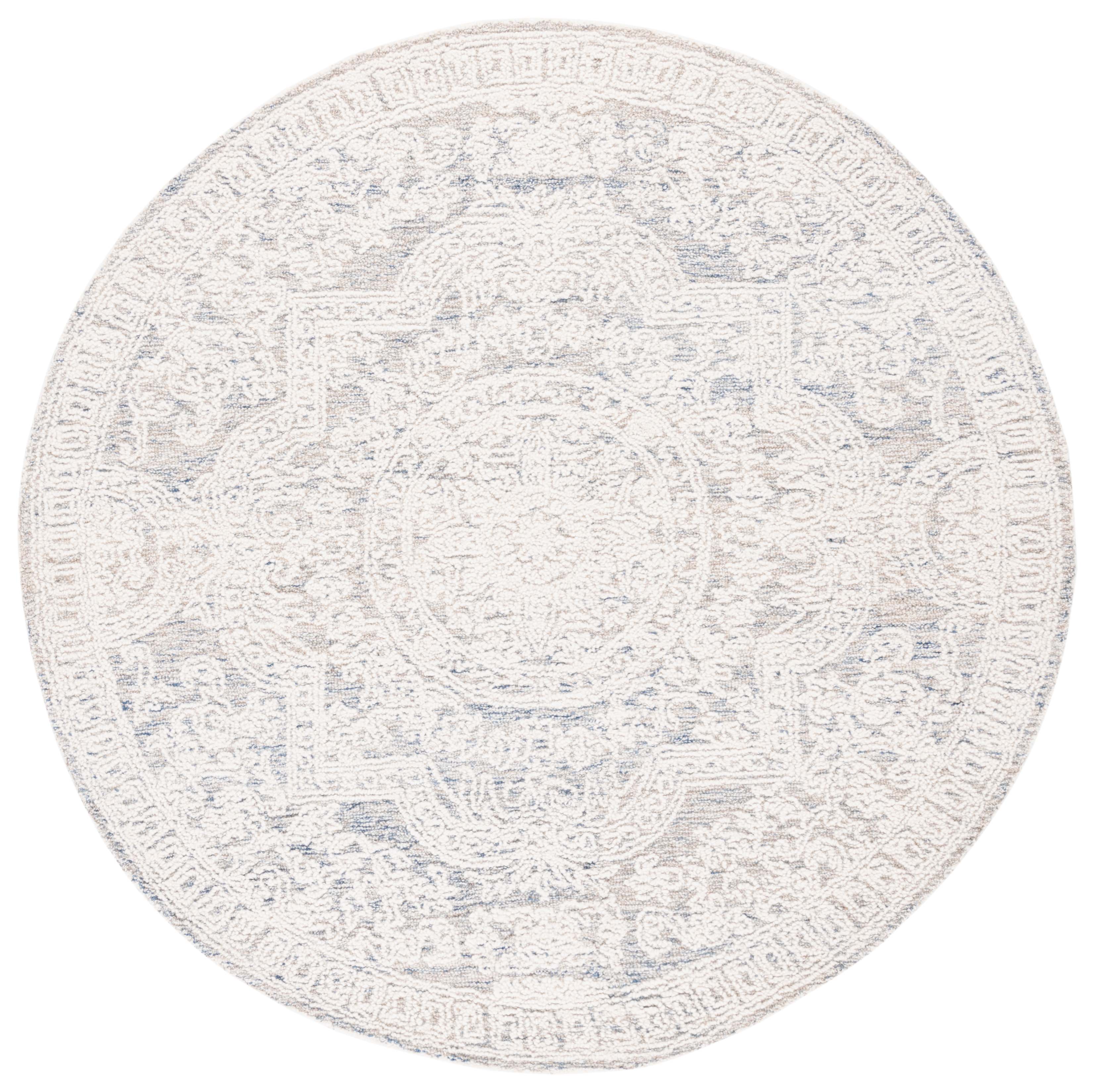 SAFAVIEH Abstract Carter Oriental Wool Area Rug, Ivory/Blue, 6' x 6' Round
