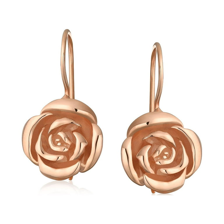 Bling Jewelry Womens Rose Flower Drop Earrings Black Rose Gold Plated .925 Sterling Silver Walmart