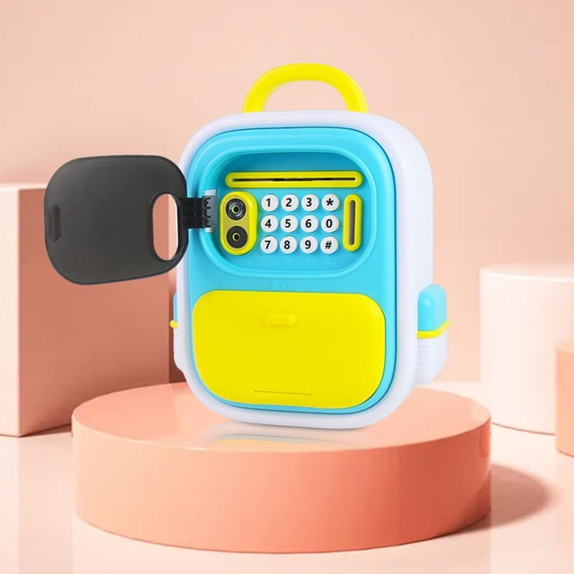 Cajero automático electrónico, caja de ahorro de dinero, alcancía para niños, cajero automático con contraseña para niños de 3, 4, 5, 6, 7, 8 y 9 años Azul