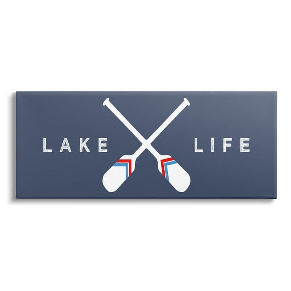 Lake Life Striped Oars Typography Graphic Art Gallery Wrapped Canvas Print Wall Art