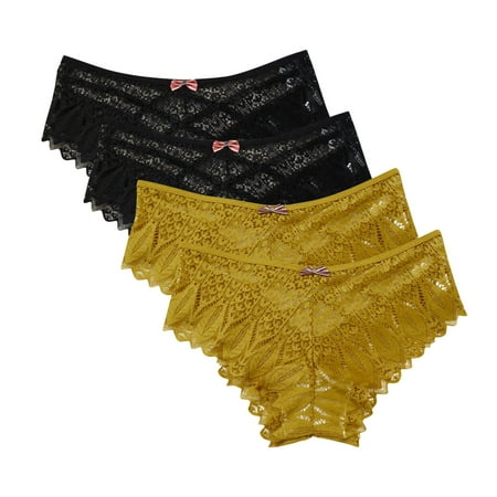 Gym Underwear Women 4pc Womens Underwear Lace Panties for Women Lightweight Lace Briefs Low Waist Thong Plus Size Ladies Underpants Thongs High Cut Underwear Women Yellow XXL
