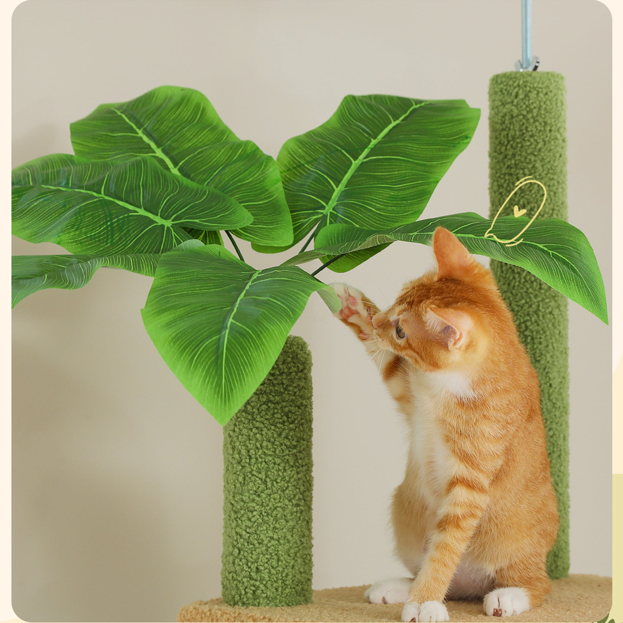 Kadyn Floor to Ceiling Cat Tree Tower Ajustable Height (90.5''~100.4'') 6 Tiers Cactus Cat Tree House with Cat Condo Hammock and Sisal Covered Post for Indoor Cats, Green