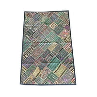 Mogul Vintage Patchwork Tapestry Handmade Embroidered Kutch Mirror Work Table Throw Bohemian Wall Decor