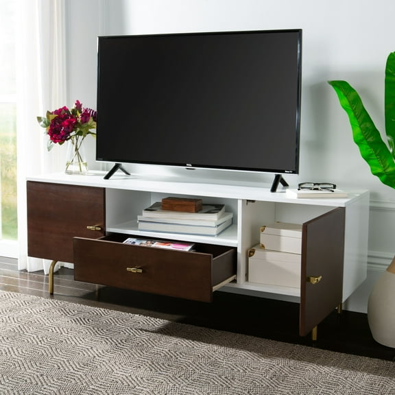Safavieh Genevieve Modern Storage TV Stand, Walnut/White/Gold
