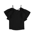 thumbnail image 1 of bar III Womens Studded Flounce Cold Shoulder Blouse, Black, XX-Small, 1 of 2