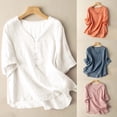 thumbnail image 3 of Outfmvch Button Up Shirt Women Linen Shirts for Women Peasant Blouses for Women Blouse Shirt with Pocket Summer Linen Tops Gauze Shirts for Women Orange M, 3 of 8