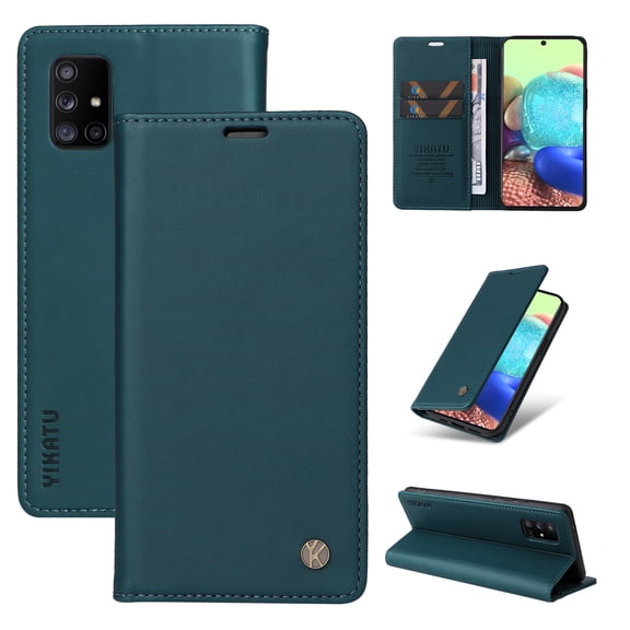Wallet Phone Case for Samsung Galaxy A71 5G, Kickstand and 2 Card Slots, Shockproof and Scratch Resistant, Blue