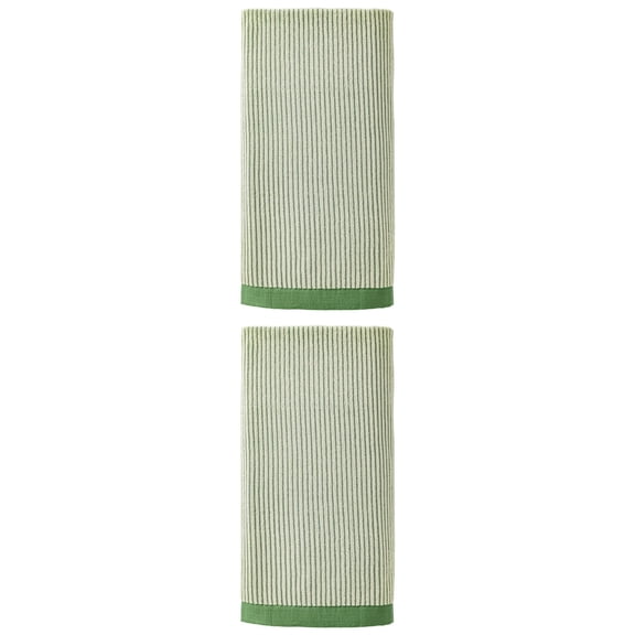 Unique Bargains Soft Highly Absorbent Cotton Striped Bath Towel 2 Pack Green 55"x28"