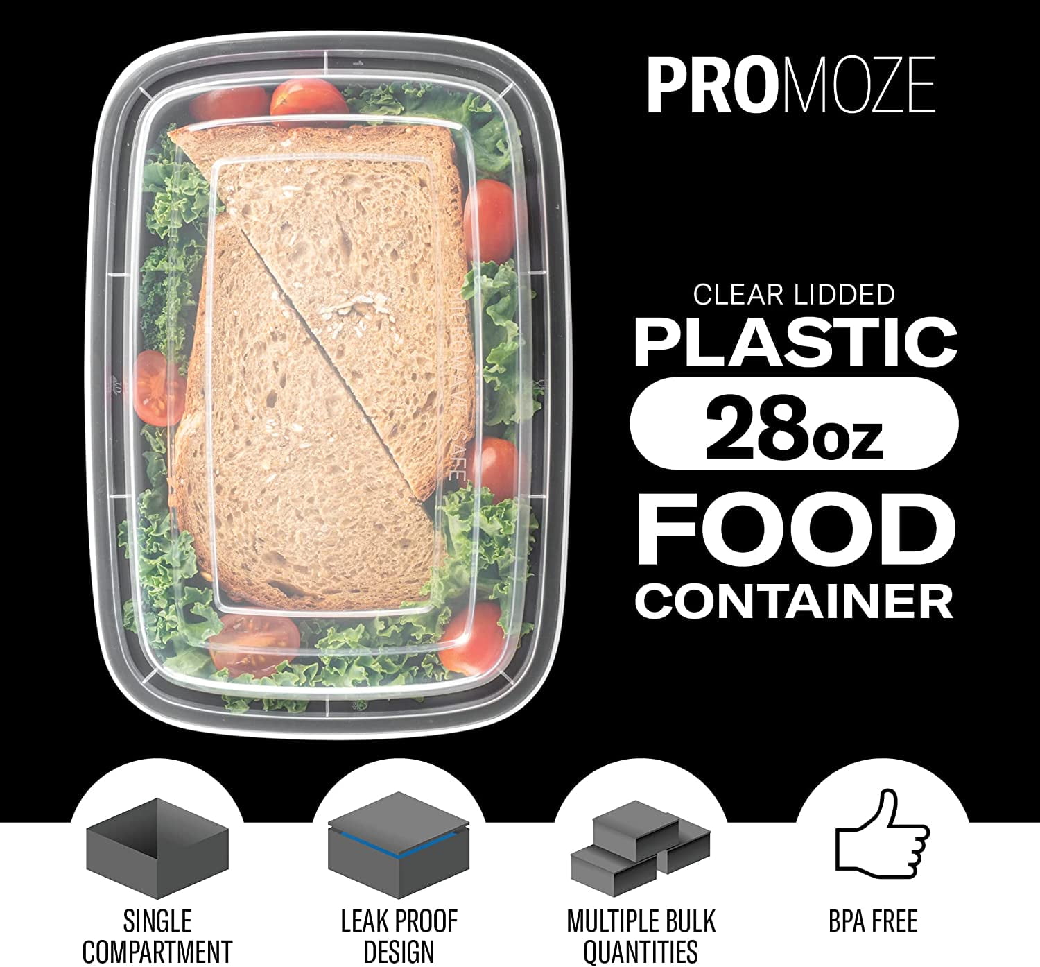 Glotoch Meal Prep Container, 50 Pack 28OZ 1 To Go Containers, Black Plastic  Containers With Lids For Storage-Microwave&Freezer&Dishwasher Safe