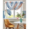 thumbnail image 3 of Orange Navy Blue Coral Sheer Waterfall Valance Curtains for Window, Summer Beach Coastal Ocean Blue Wood Rod Pocket Sheer Topper Swag Curtains for Living Room, Kitchen 38.5"W x 47.2"L, 3 Panels, 3 of 7