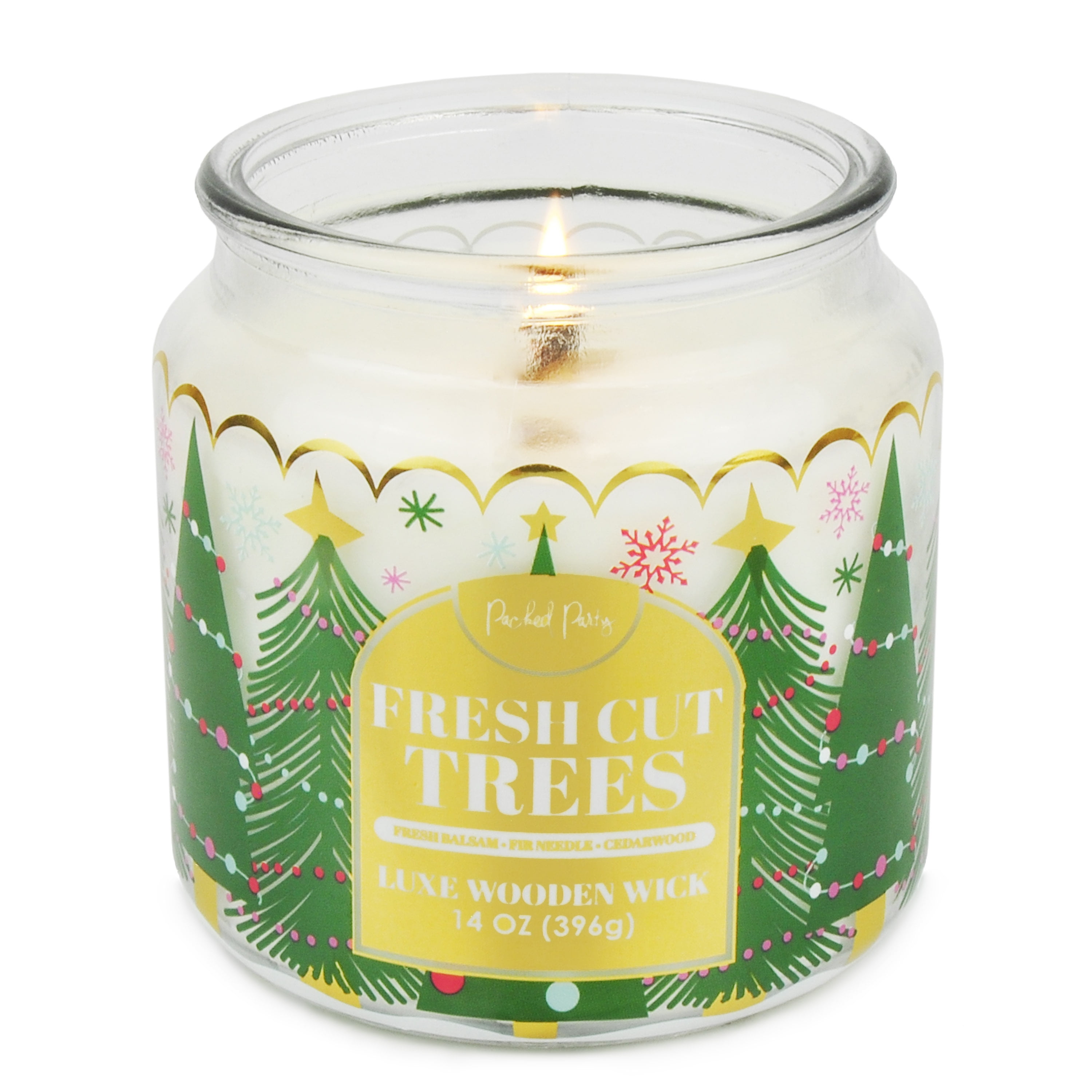 Packed Party Fresh Cut Trees Candle with Wood Wick, 14-Ounce