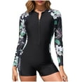 thumbnail image 3 of Feancey Slimming Boyleg Swimsuits for Women One Piece Zipper Long Sleeve Rash Guard Swimwear Floral Print Sun Protection Surfing Sport Bathing Suits Summer Sales Clearance White XL, 3 of 8