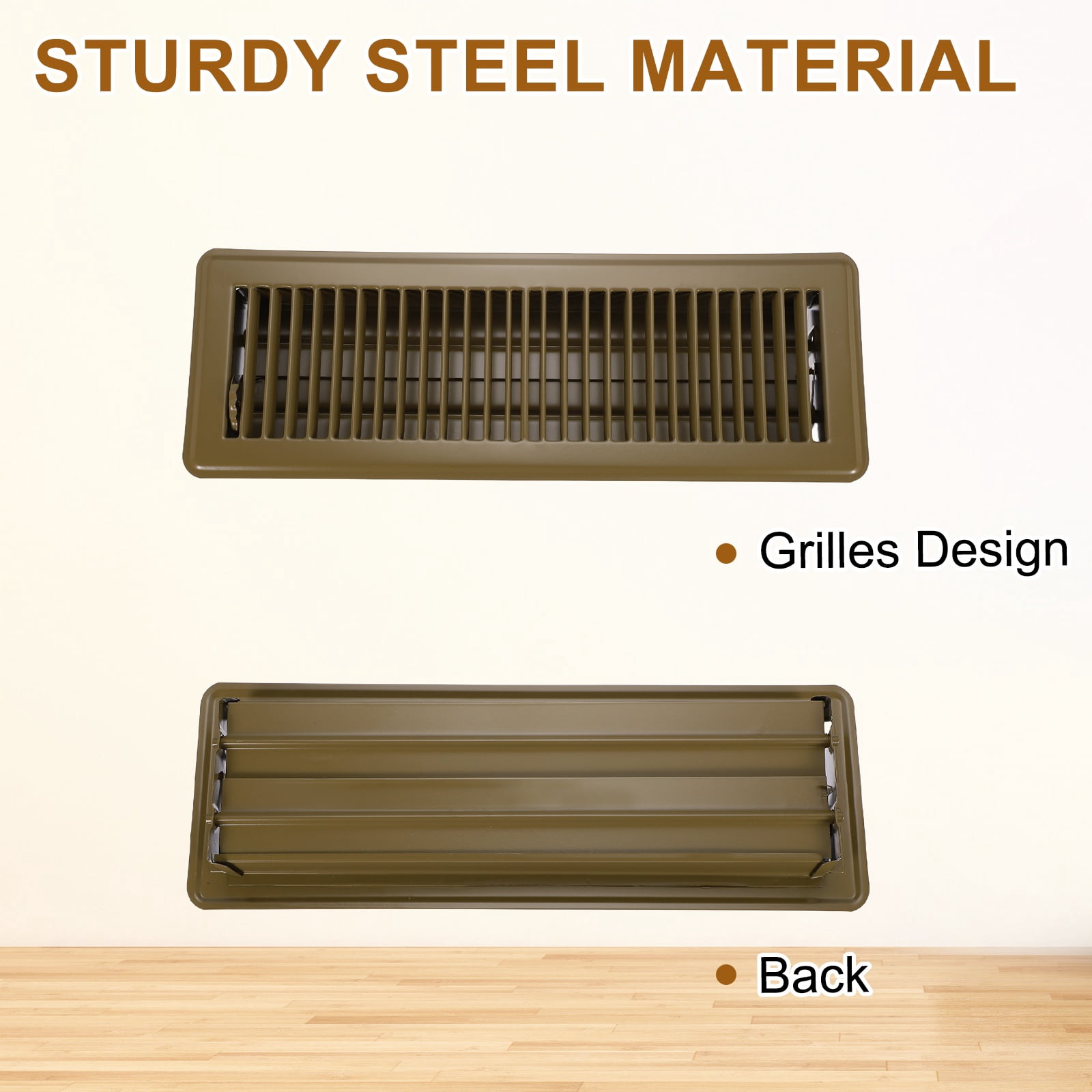 4x14 Inch Floor Vent Covers, Floor Registers Metal Walkable Air Vent Covers Easy Adjustable Air Supply Lever, Brown 6 Pcs