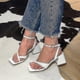 thumbnail image 3 of Sandalias de tacón alto con tira trasera y punta abierta cuadrada de estilo vintage para mujer, 3 of 5