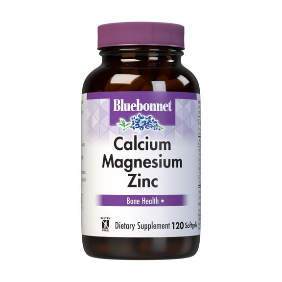 Bluebonnet Calcium Magnesium Zinc Plus Vitamin D3 For Strong Healthy Bones*, 120 Softgels