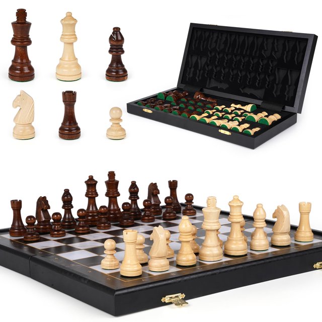 Juego de ajedrez Agirlgle, tablero plegable de madera de 15 pulgadas con almacenamiento