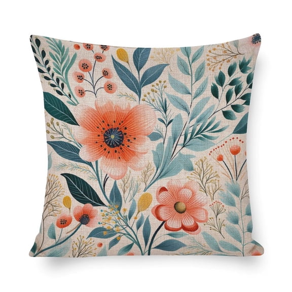 Sofa Pillow Case Floral Pattern on A White Background Pillows Cover 16"x16" Vintage Floral Boho Decorative Pillow Cover for Farmhouse Decor Room Bedroom Sofa Chair Car