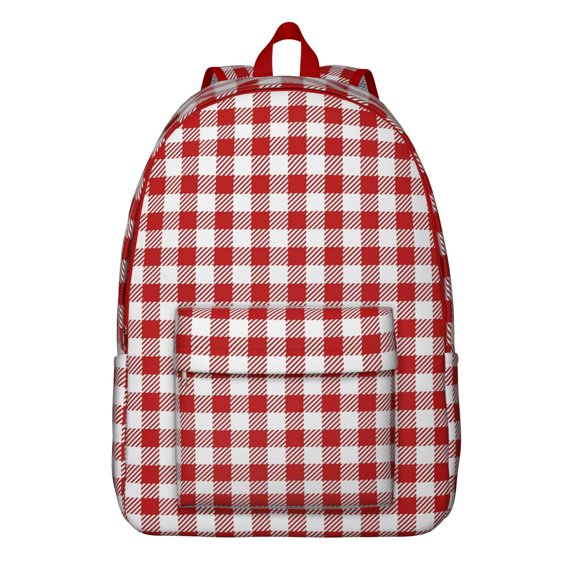 Red and White Checkered Backpack for School,Cute School Bag,Schoolbag with Adjustable Shoulder Straps & Padded Back,15.7"x11.8"x5.5"