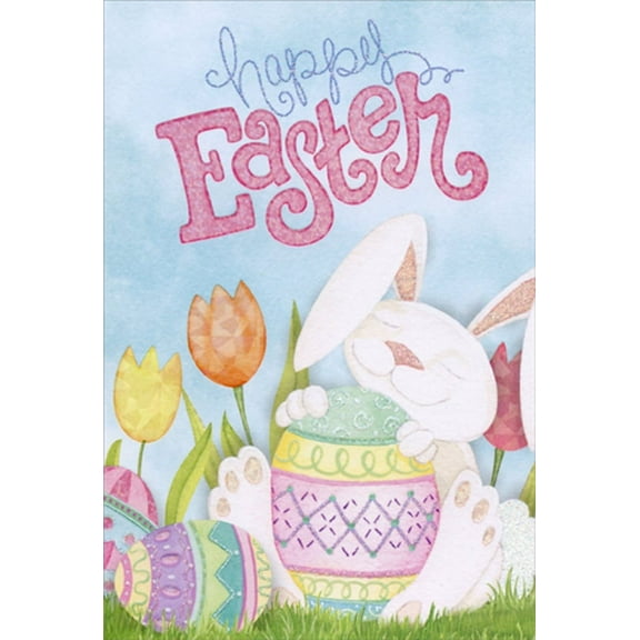 Pictura Smiling Rabbit Holding Large Colored Egg Easter Card