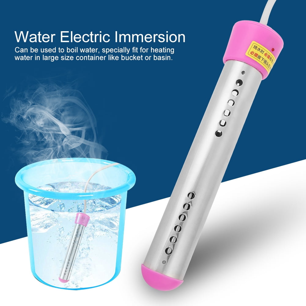 BIMZUC 1500W Electric Immersion Water Heater 220V Euro Plug Auto Shut-Off Portable Boiler Basin Heater Pink 1.5m / 59 inches Cable for Fast Heating of Buckets and Tubs